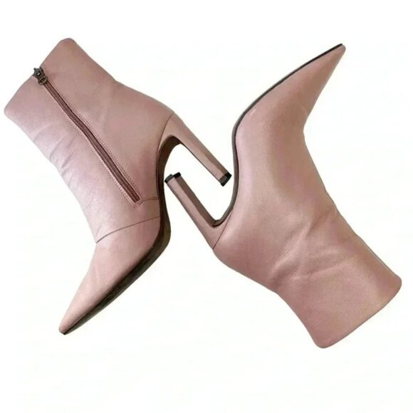 L’Intervalle High Heel Ankle Boots Pink Leather Square Toe Side Zippers 40 9-9.5 - Picture 14 of 16